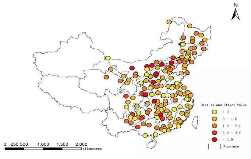 （图为中国城市热岛效应格局图）